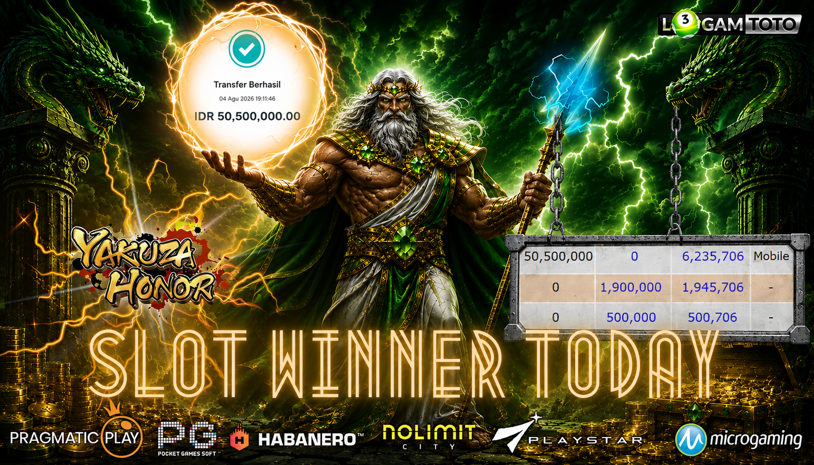 SELAMAT KEPADA MEMBER SETIA LOGAMTOTO BERHASIL JACKPOT 50.500.000 di PERMAINAN YAKUZA HONOR